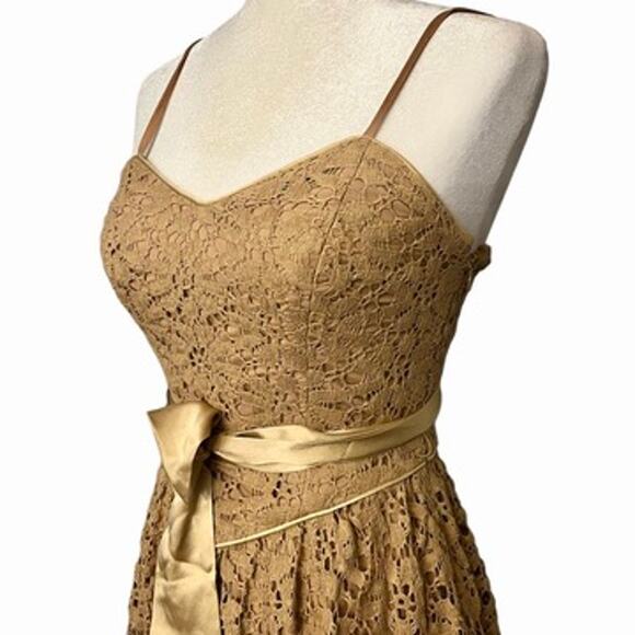 Betsey Johnson Vintage Crochet Lace Dress Golden Rod Yellow Slip 2 - Picture 2 of 6